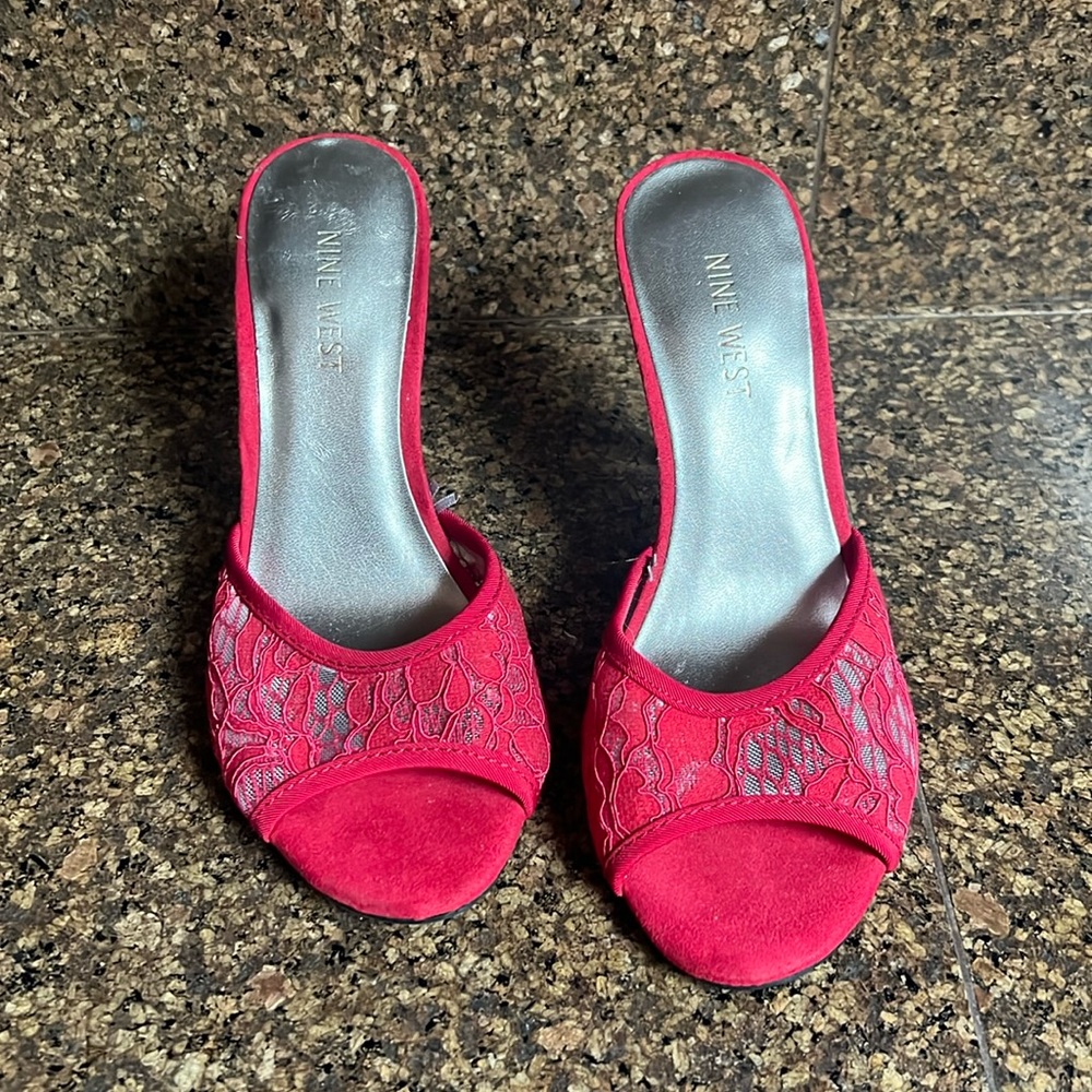 Nine West Red Lace  4” Stiletto Sandal